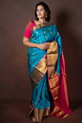 Sky blue silk saree