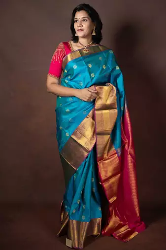 Sky blue silk saree with silk mark certified