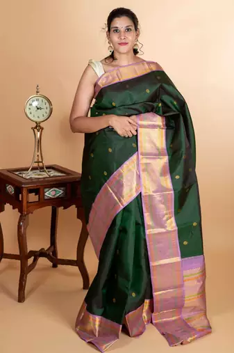 Bottle green kanjivaram saree with silk mark certified