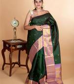 Bottle green kanjivaram saree with silk mark certified