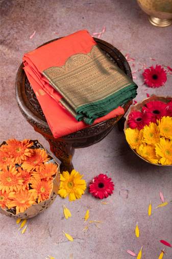 Orange designer semi soft silk saree