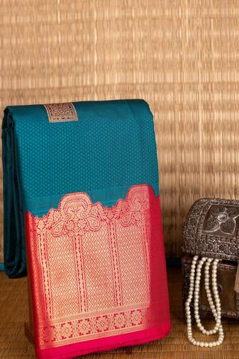Navy blue and pink traditional semi silk saree