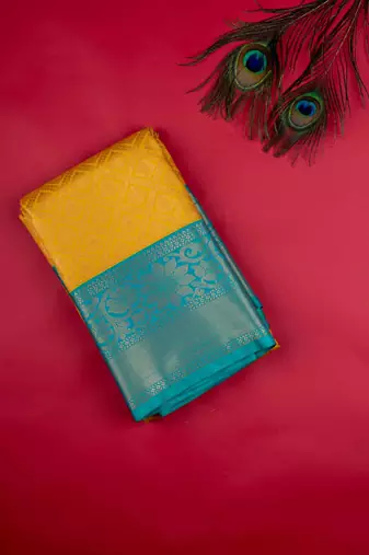 Golden mustard brocade semi silk saree