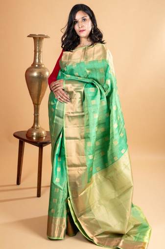 Dual tone green silk saree