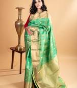 Dual tone green silk saree with silk mark certified