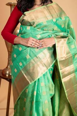 Dual tone green silk saree with silk mark certified 2