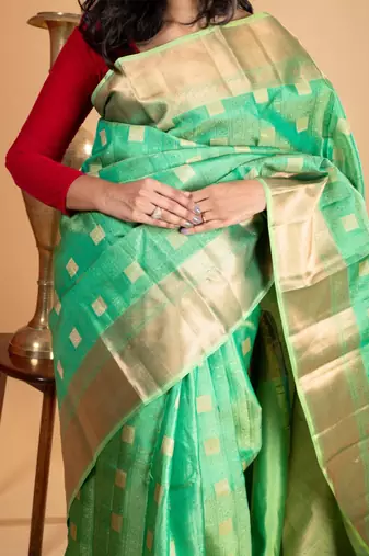 Dual tone green silk saree with silk mark certified