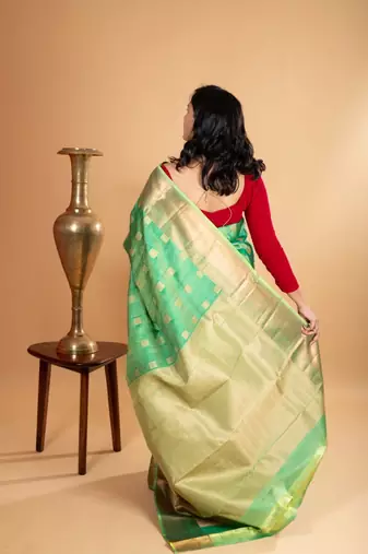 Dual tone green silk saree with silk mark certified