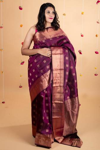 Wine purple pure silk saree