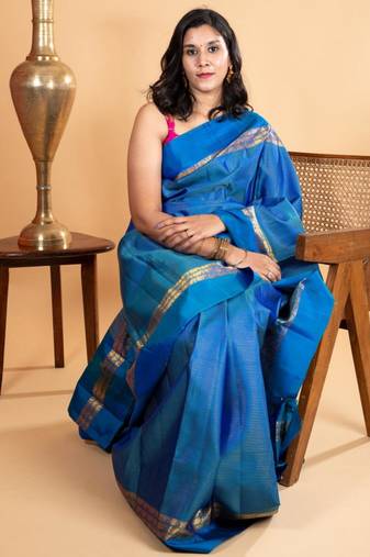 Peacock blue vairaoosi silk saree