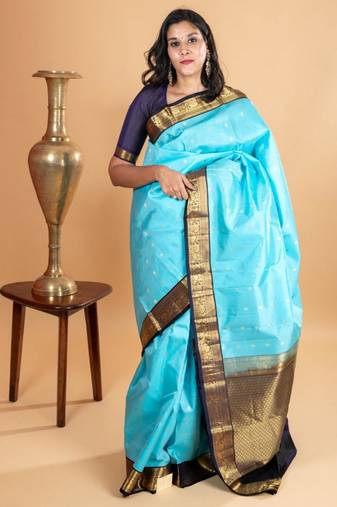 Skyblue silk saree with silk mark certified