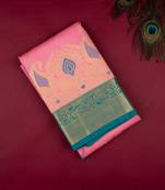 Pastel pink and green semi silk saree