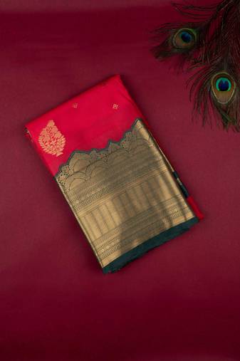 Red and green turning semi silk saree