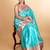 Traditional turqouise multistrip pure silk saree
