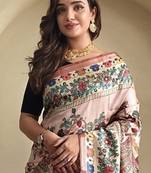 Light Pink silk blend Kalamkari Printed Saree