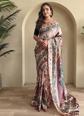 Light Pink silk blend Kalamkari Printed Saree 2