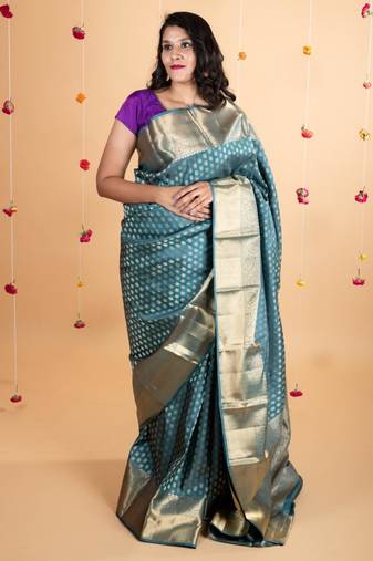 Grey ayiram butta pure silk saree