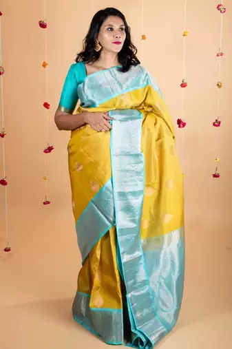 Sampanga lime green pure silk saree