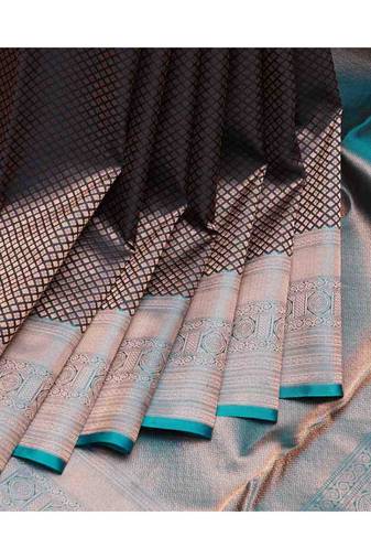 Black and blue pure silk saree