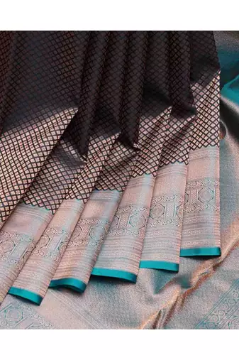 Black and blue pure silk saree with silk mark certified