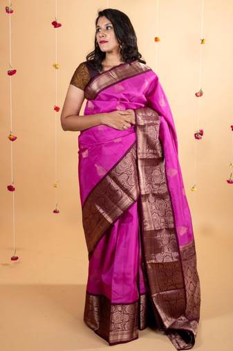 Pink and wine maroon soft silk saree