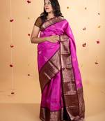 Pink and wine maroon soft silk saree with silk mark certified