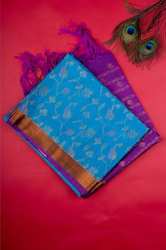 Blue small border soft silk saree
