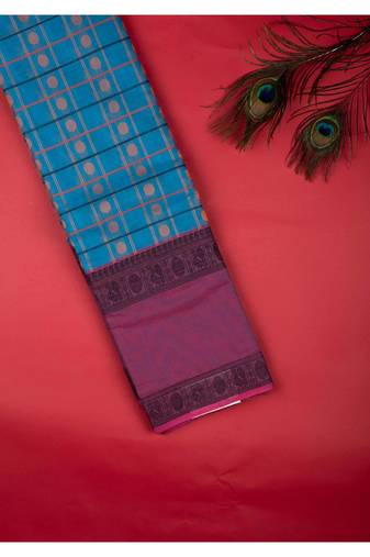 Blue and pink retta pettu kanchi cotton saree