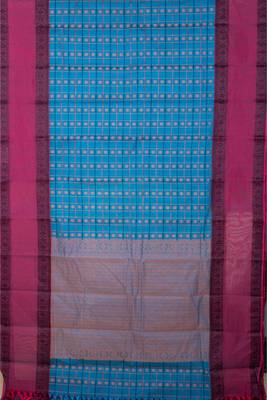 Blue and pink retta pettu kanchi cotton saree 2