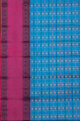 Blue and pink retta pettu kanchi cotton saree 3
