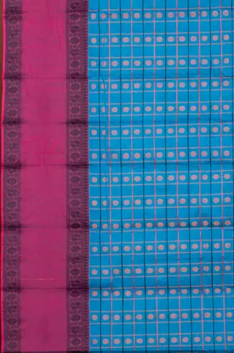 Blue and pink retta pettu kanchi cotton saree