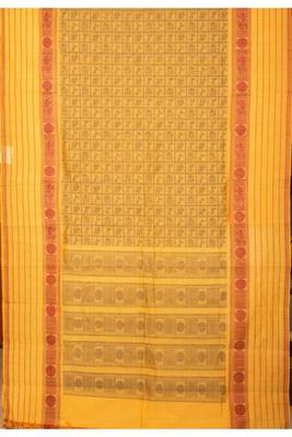 Beige checks pure kanchi cotton saree 2
