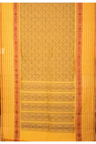 Beige checks pure kanchi cotton saree