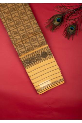 Beige and black pure kanchi cotton saree