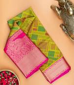 Green geometric digital printed semi silk saree