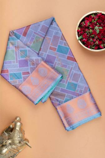 Pastel lavender digital printed semi silk saree