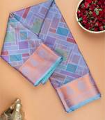 Pastel lavender digital printed semi silk saree