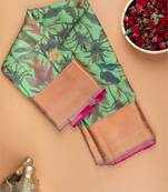 Green digital printed semi silk saree