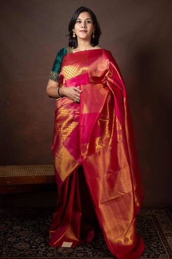 Pink borderless silk saree
