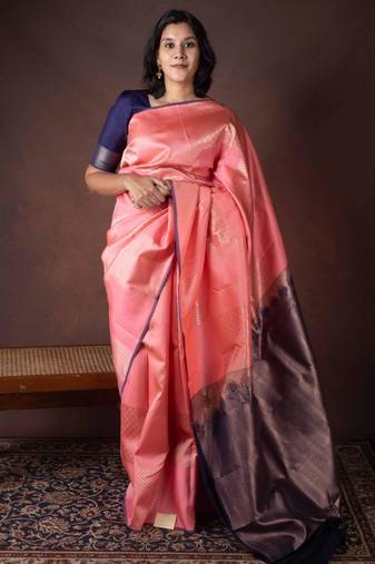 Peach pure silk saree