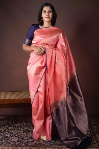 Peach pure silk saree with silk mark certified