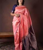 Peach pure silk saree with silk mark certified