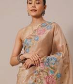 Chiku Thread Embroidery Cutwork Borders Jimmy Choo Tissue Saree