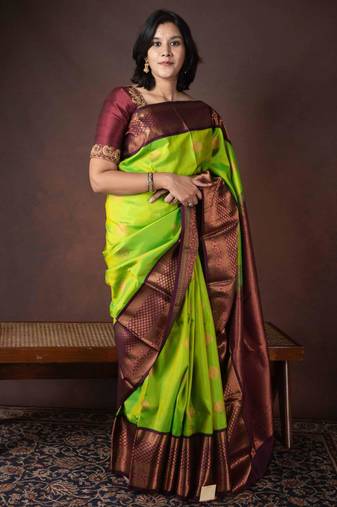 Dual tone green pure silk saree
