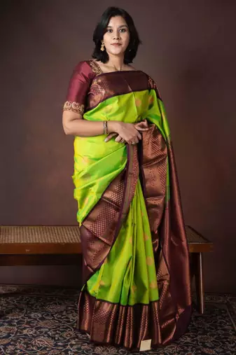 Dual tone green pure silk saree with silk mark certified