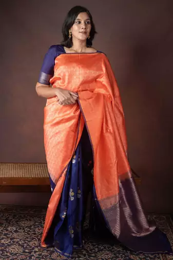 Orange soft silk saree with silk mark certified