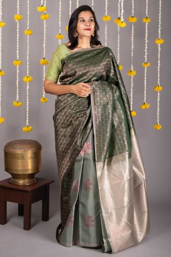 Moss green pure silk saree