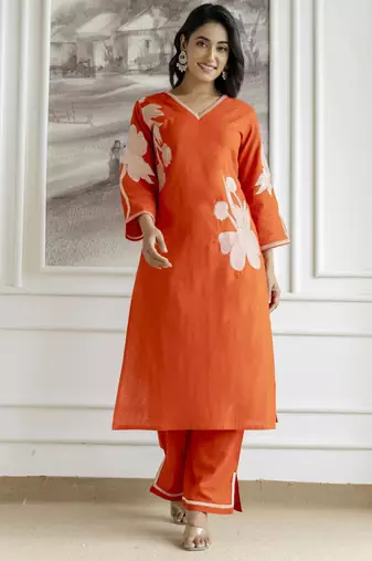 Samiha apricot embroidery kurta pant set