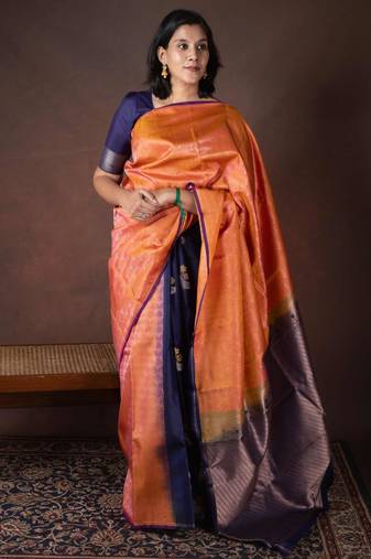 Rust and navyblue silk saree