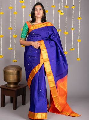 Blue colour pattu saree with silk mark certified 1